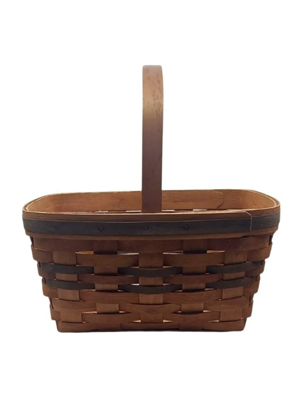 Longaberger Small Chore Basket Two Tone Hand Woven Stationary Handle Ohio 1991